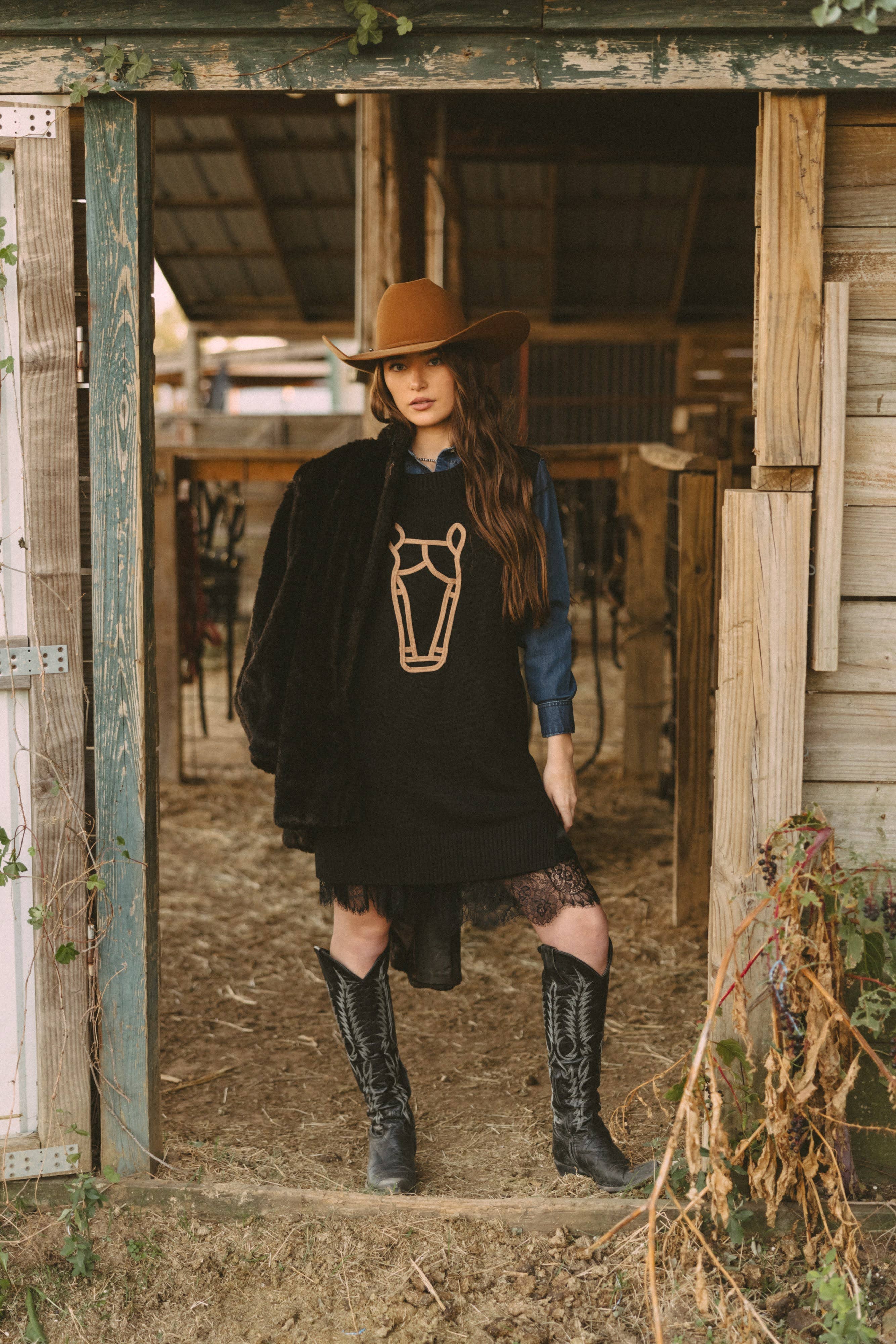 Rodeo Hippie - Wholesale Dress - Women's - MOD HORSE SWEATER DRESS IN BLACK (Pre-pack 2/2/2/1)9