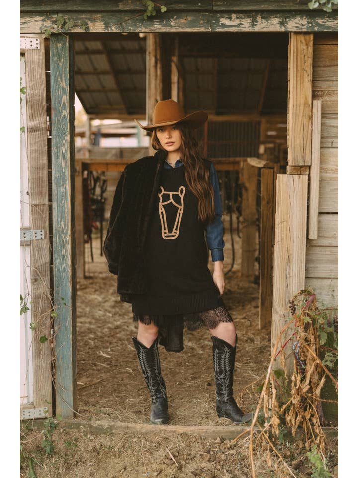 Rodeo Hippie - Wholesale Dress - Women's - MOD HORSE SWEATER DRESS IN BLACK (Pre-pack 2/2/2/1)9