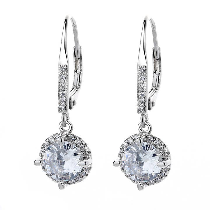 Genuine Crystal Halo Leverback in Rhodium for wholesale by Amy and Annette