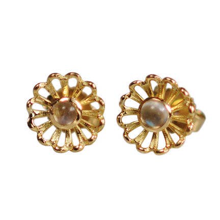 Small Mum Studs with Rainbow Moonstone for wholesale by Loren Celedonia jewelry