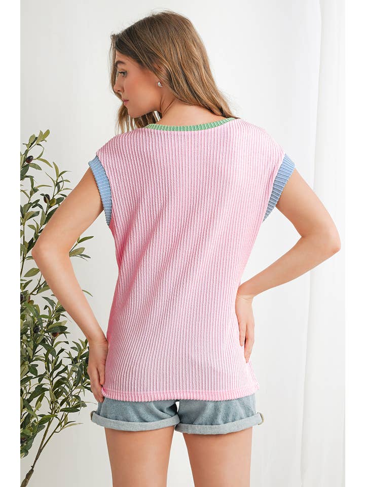 Aapparella - Wholesale Knit Top - Women's - Color Block Corded Knit Crew Neck Tee | S-XL