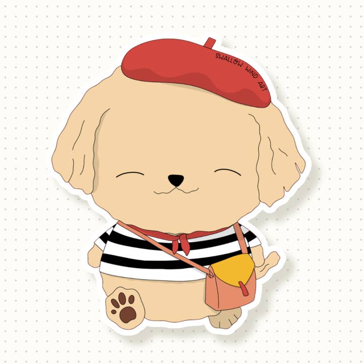 Vinyl Sticker - Cute Dog Groodle the Artist for wholesale by Swallow Wind Art