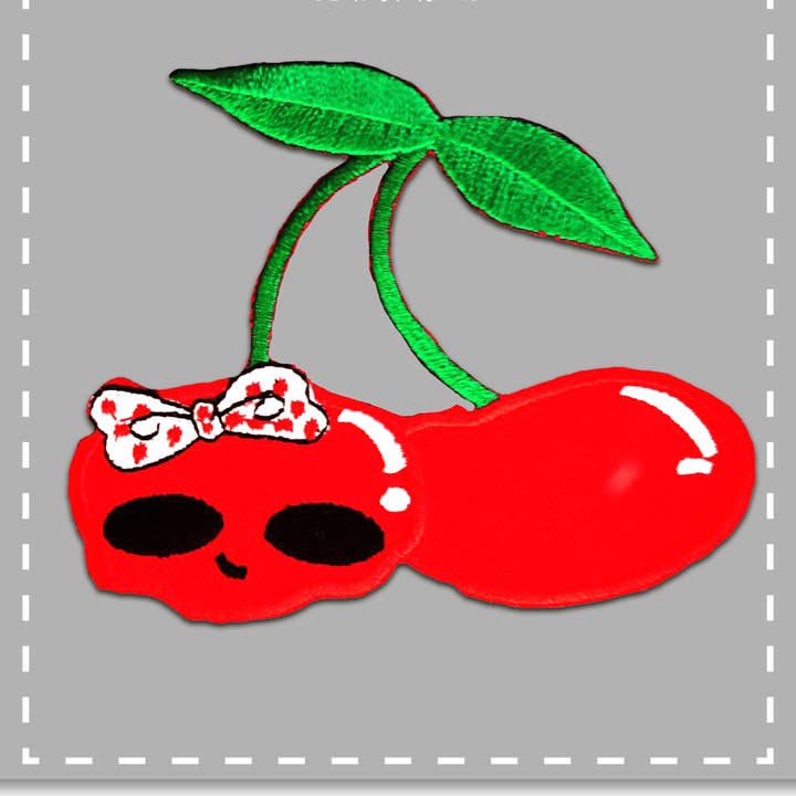 red Iron-on Patch - cherry with skull for wholesale on Faire1