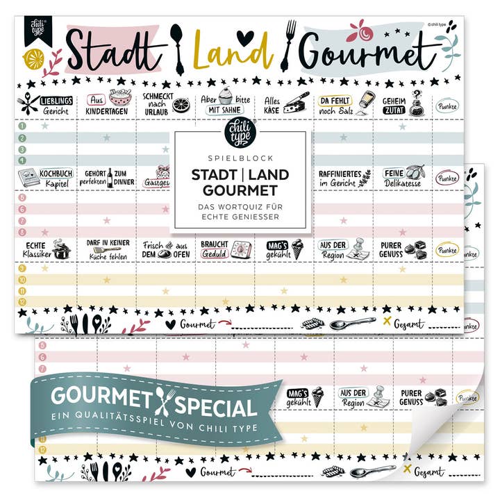 Città-Campagna-Gourmet, Blocco da gioco DIN A4 per la vendita all'ingrosso da parte di chili type