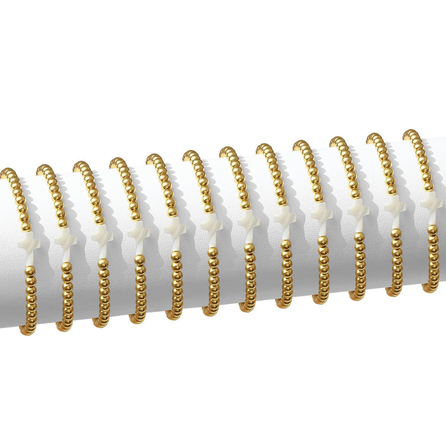 Splendid Iris - Wholesale Beaded Bracelet - 4mm Stretch Breaded Bracelet w/ Cross2