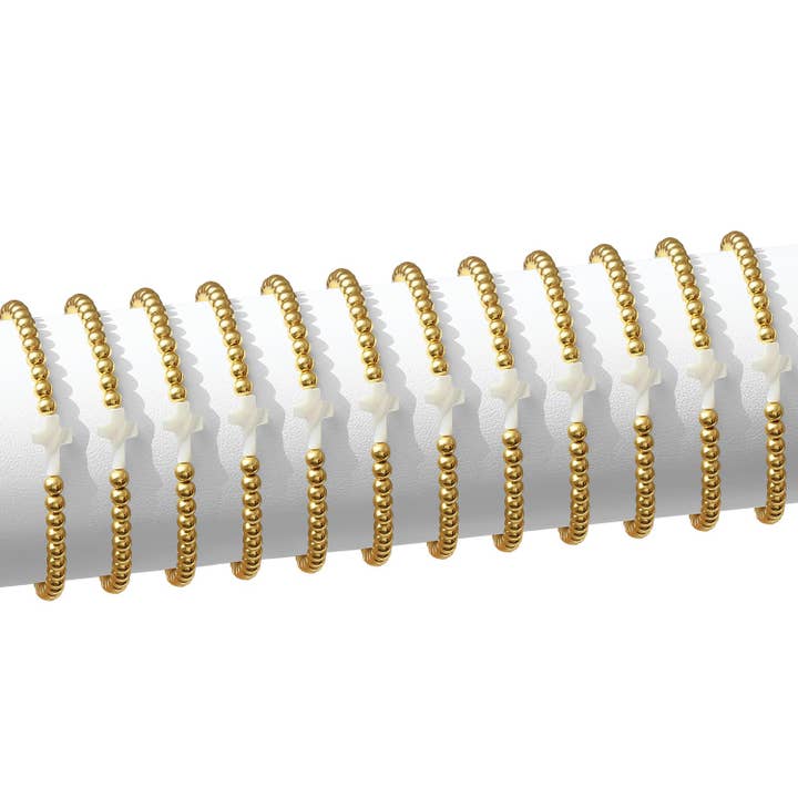 Splendid Iris - Wholesale Beaded Bracelet - 4mm Stretch Breaded Bracelet w/ Cross2