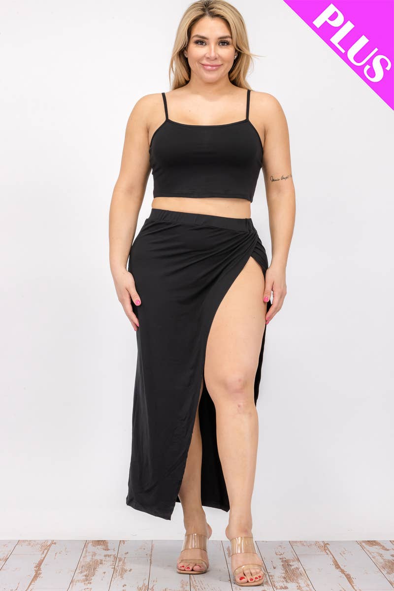 CAPELLA APPAREL - Wholesale Top & Skirt Set - Women's - Plus Size Crop Cami & Split Thigh Maxi Skirt Set0