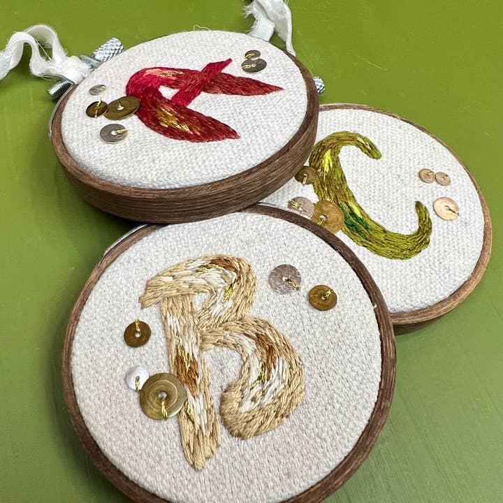 Embroidered Monogram Ornaments for wholesale by Studio Jane