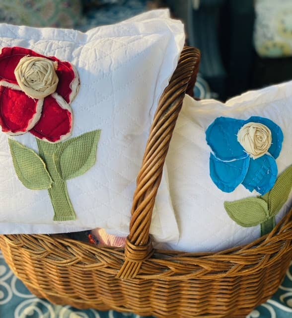 A Gnome on the Roam - Wholesale Throw/Decorative Pillow - Upcycled Vintage Flower Quilt Pillow Handcrafted Home Decor2