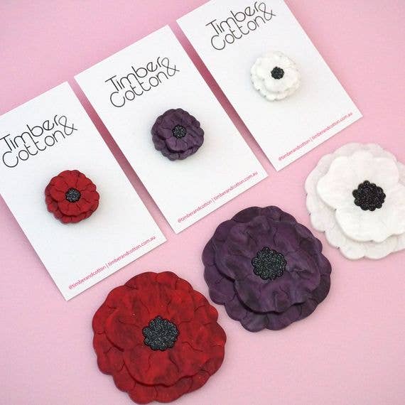 Girlfetti - Wholesale Brooch - Red, Purple & White Poppy Pins & Brooches