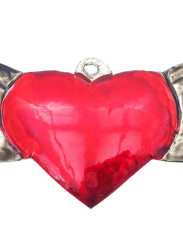 Klassisk röd plåthjärta med vingar ornament för wholesale av Sedona Spirit