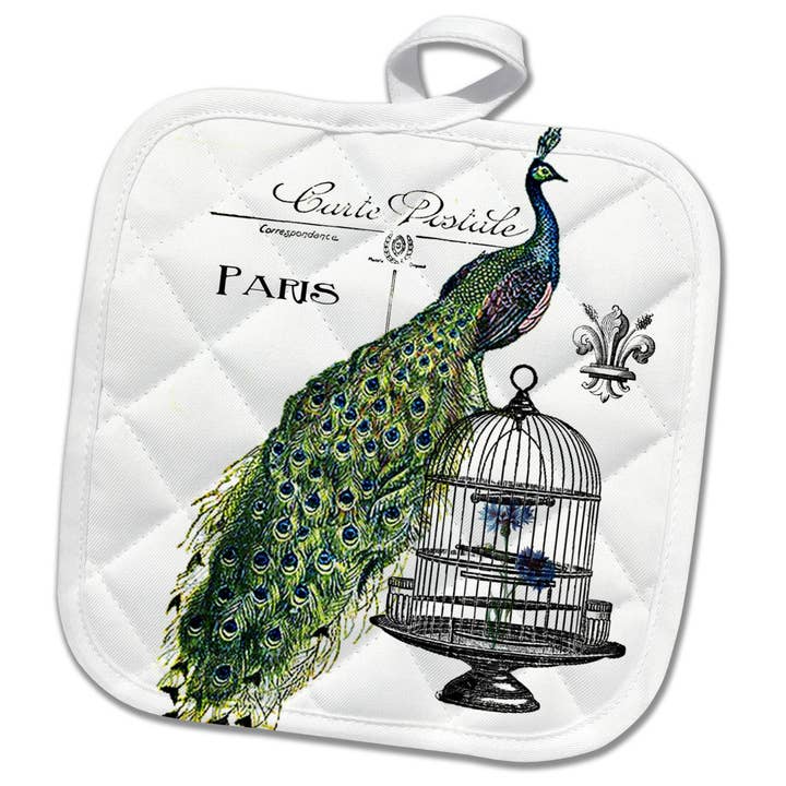 3dRose, Paris påfugl på fuglebur, grydelap for engroshandel hos 3dRose