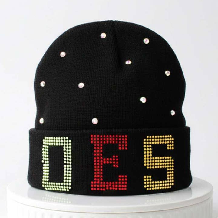 Berretto invernale nero con strass OES Sorority Pride per la vendita all'ingrosso da parte di PinktownUSA