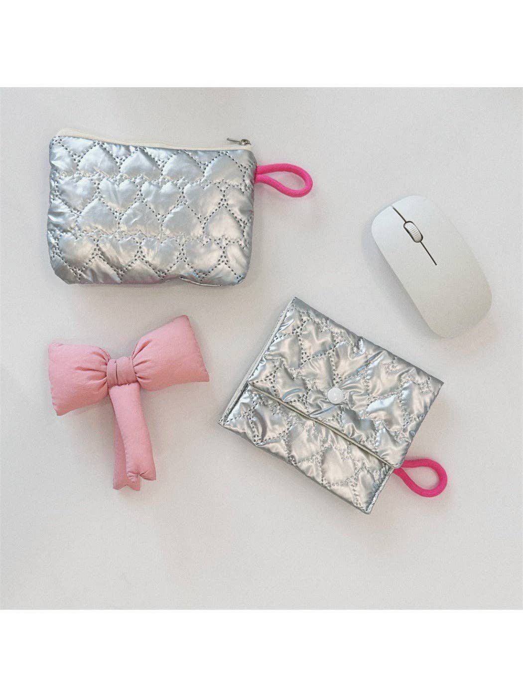 Funkyrel® Atzbranding Limited – wholesale Myntväska - Dam – Cosbai - Silver & Pink Myntbörs med Hjärtmönster10