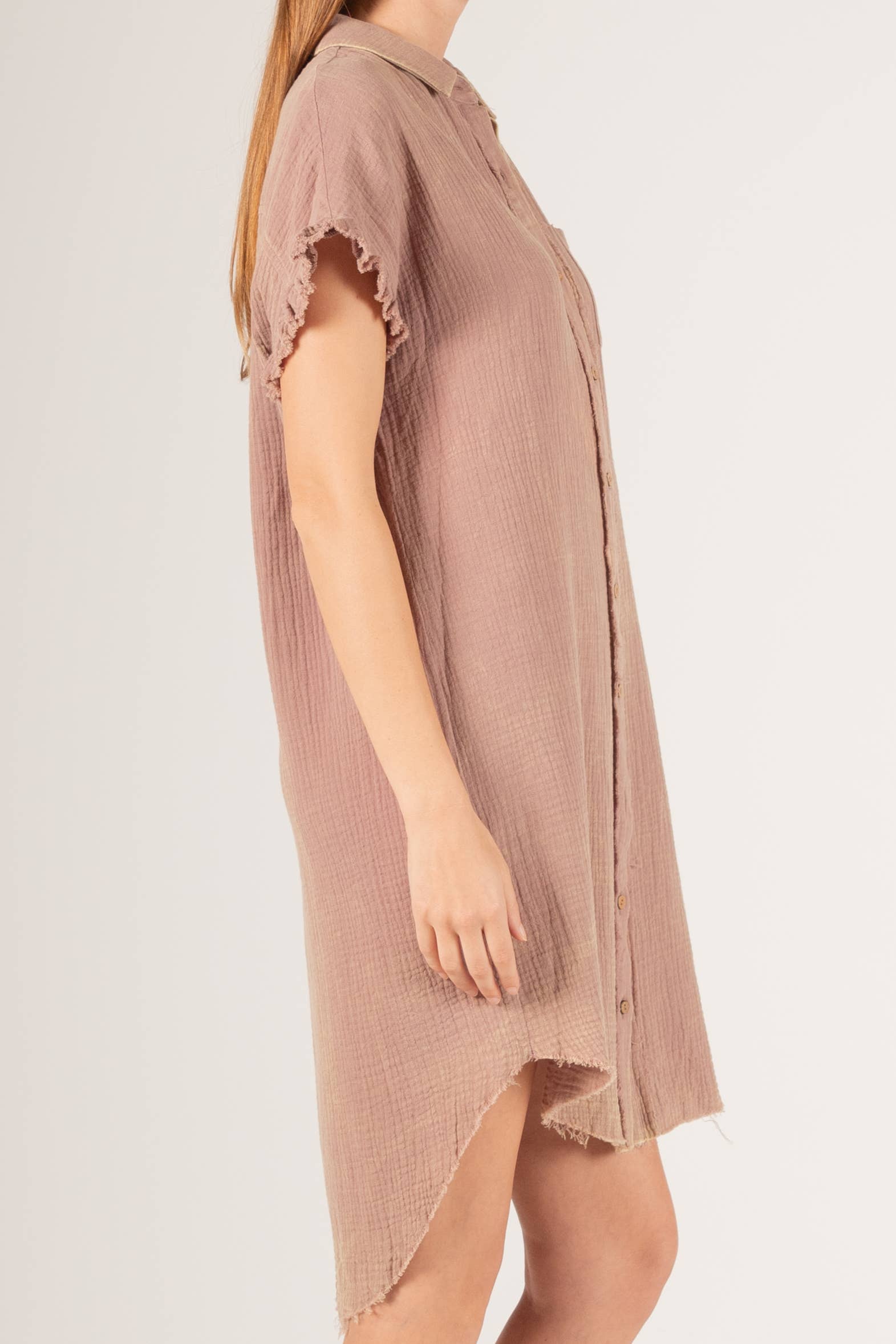 Before You Collection - Wholesale Dress - Women's - Washed Gauze Raw Edge Shirt Dress7