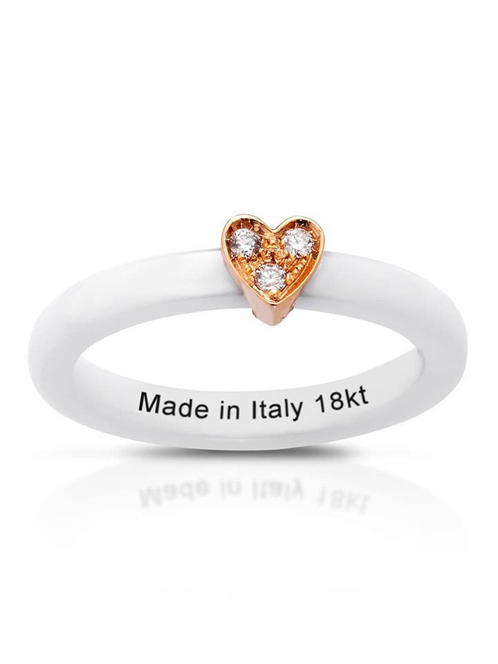 CERAMIC RING WITH HEART AND NATURAL DIAMONDS for wholesale by Melissa jewels