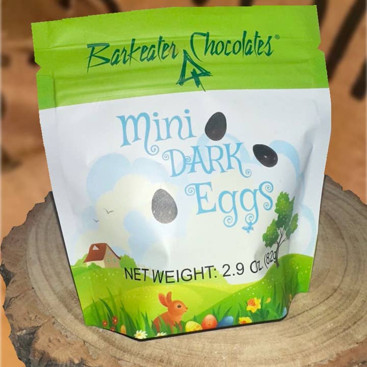 Mini Dark Chocolate Eggs in Pouch for wholesale by Barkeater Chocolates