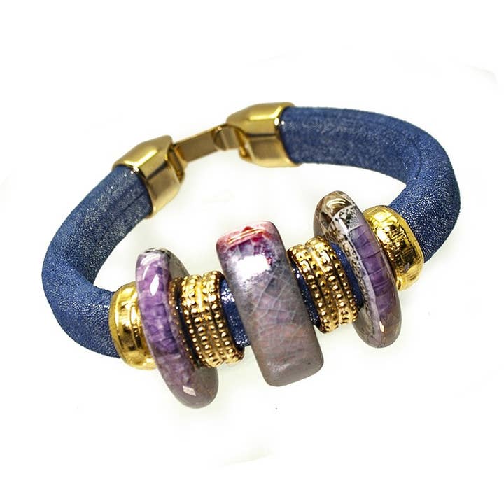 Las Joyas de Amanda - Wholesale Beaded Bracelet - Gold & Ceramics Glitter Licorice Bracelet2