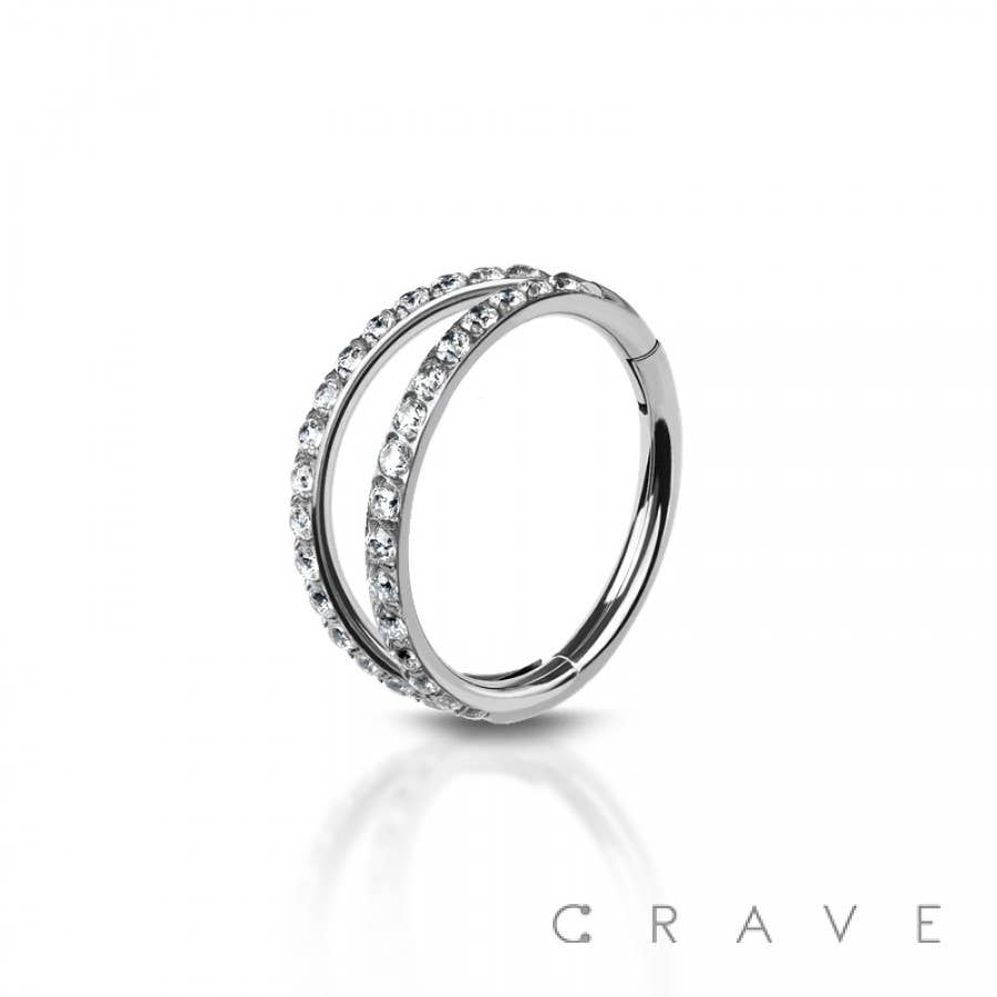 CRAVE - Wholesale Nose Ring - TITANIUM 2 ROW CZ PRONG SET CLICKER/NOSE RING0