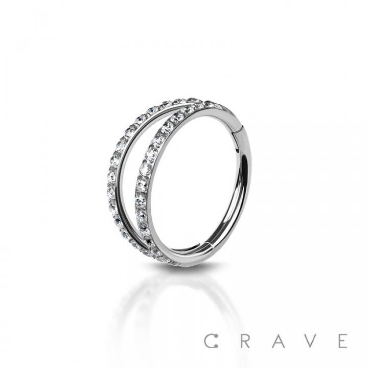 CRAVE - Wholesale Nose Ring - TITANIUM 2 ROW CZ PRONG SET CLICKER/NOSE RING