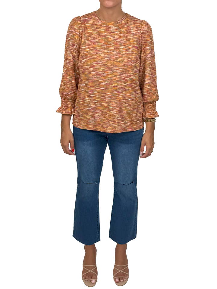 ST81QN152-R - Milano Rib Knit Long Sleeve Elastische Onderkant Top A3650 voor wholesale door K & C Clothing, Inc.