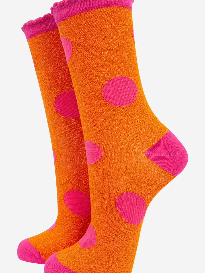 Meias femininas em algodão glitter com manchas grandes de bolinhas por atacado de Sock Talk