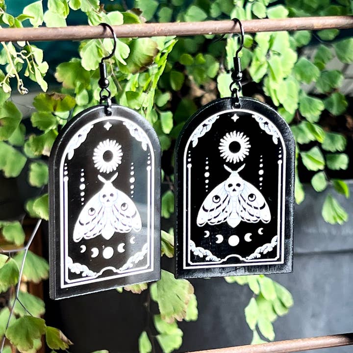 Ragavon - Wholesale Dangle Earrings - Black Acrylic Earrings | Lunar Moth Celestial Witch Jewelry