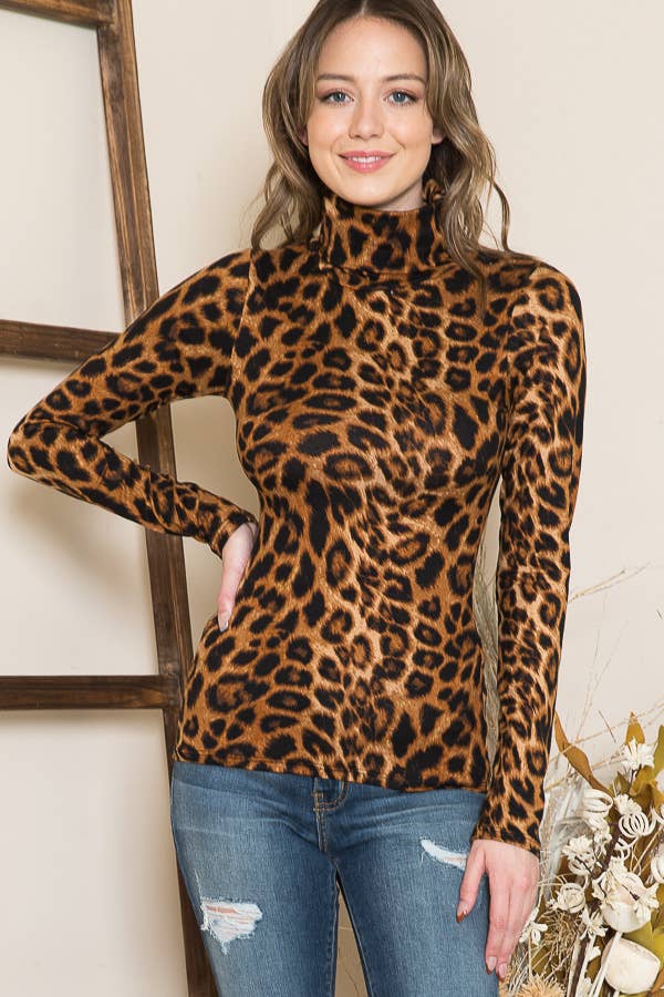 Turtle Neck Animal Print Long Sleeve Top for wholesale on Faire1