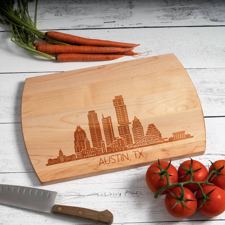 Austin TX City Skyline Cutting Board - 16x10.5 Maple for wholesale by Blue Ridge Mountain Gifts