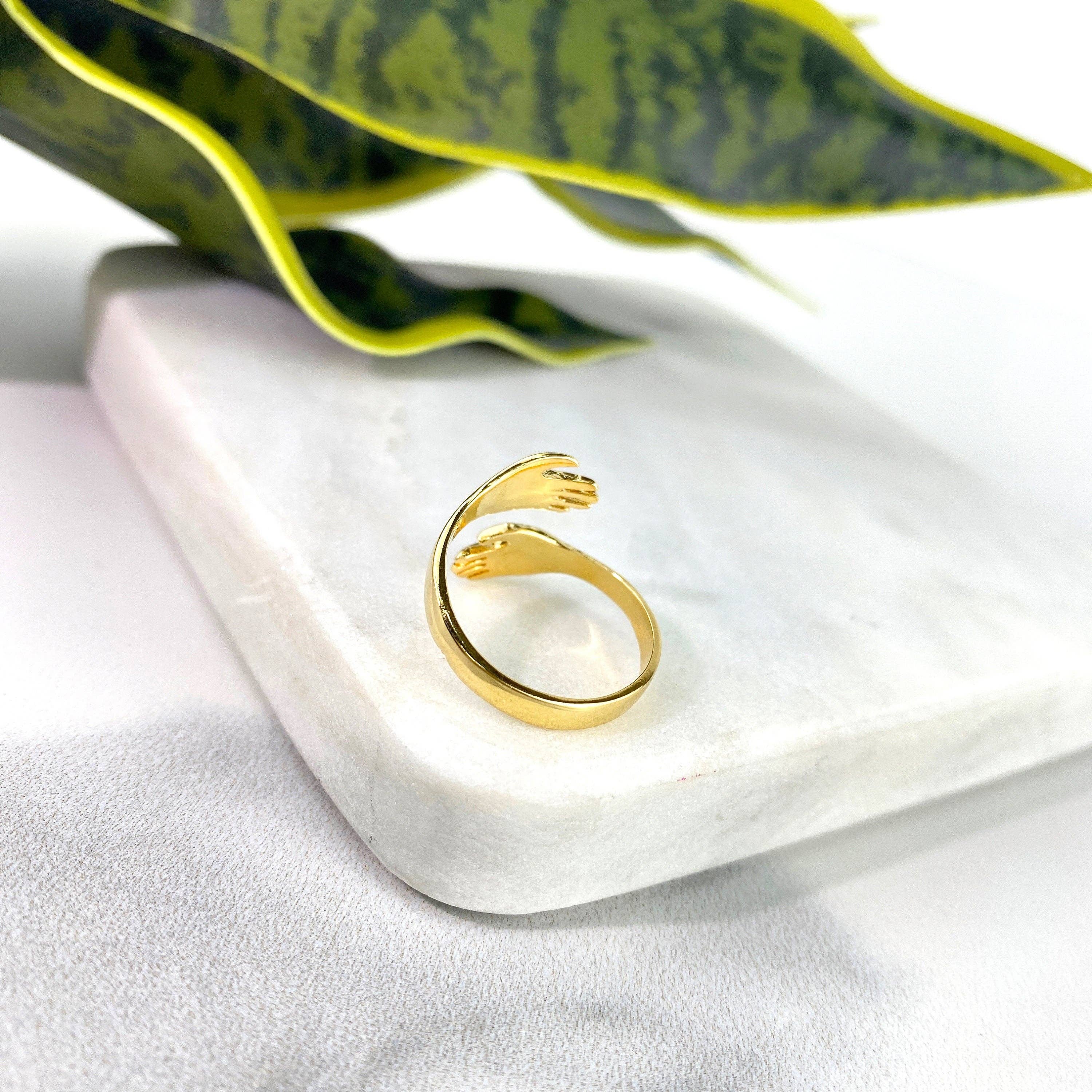 DIJU Jewelry - Wholesale Band/Stacked Ring - Adjustable 18k Gold Filled Hands & Hug, Hugging Ring Wholesale Jewelry Supplies4