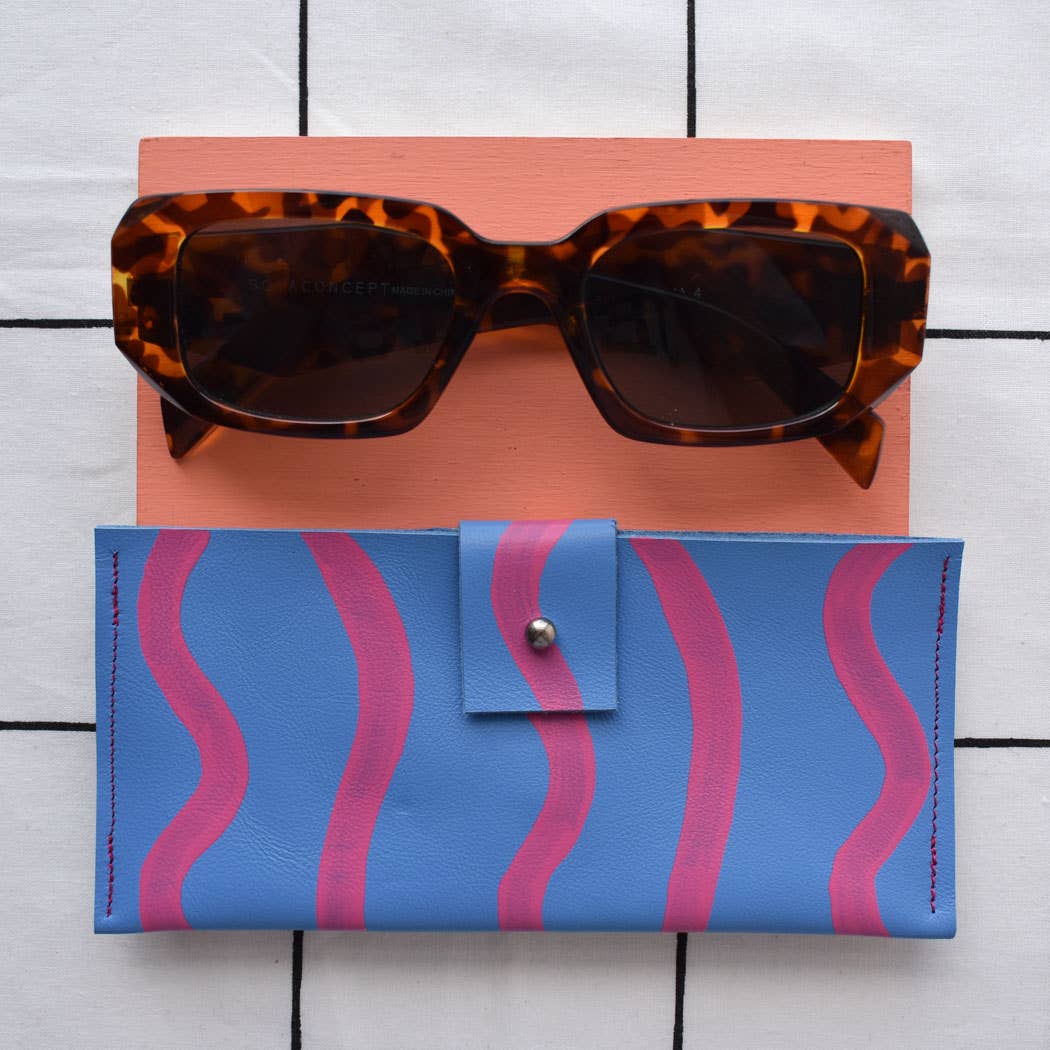 Hand Painted Leather Glasses Pouch for wholesale by Jemma Marston
