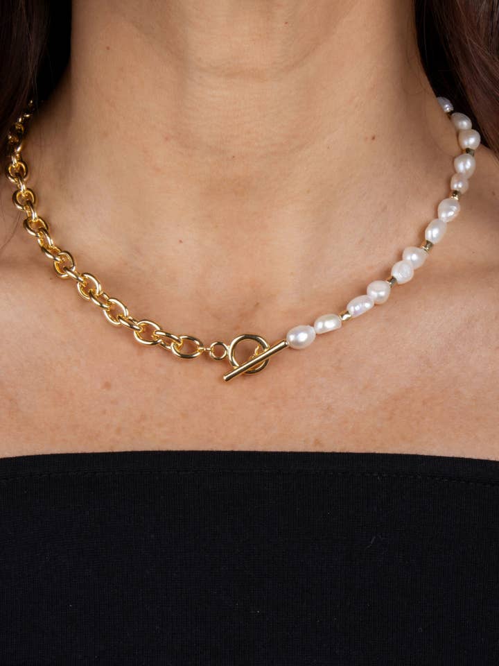 Brittany Necklace - Gold Plated/Baroque Pearl for wholesale by Olia Jewellery