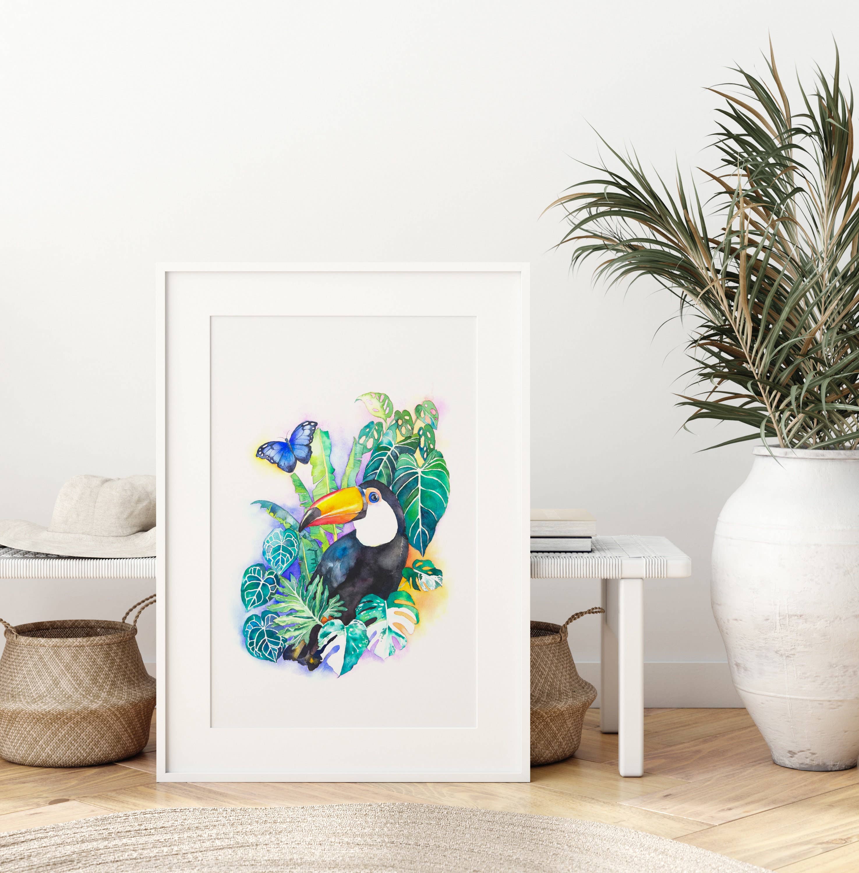 Watercolour By Cat - Vendita all'ingrosso Stampa artistica - Toco Toucan At Rainforest//Stampa artistica ad acquerello//Arte da parete2