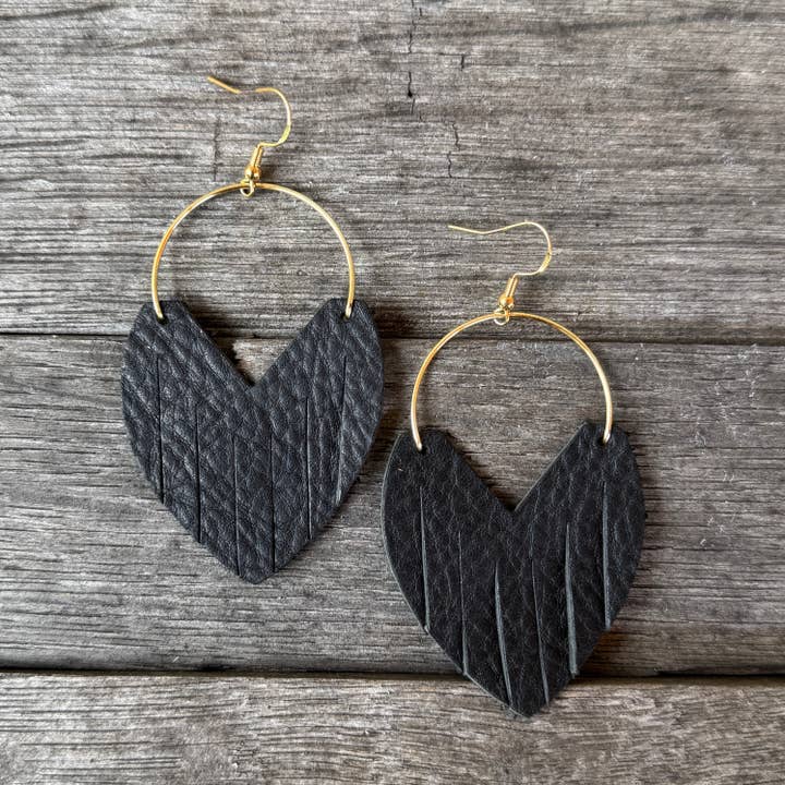 Glam Hoop Leather Earrings - Black for wholesale by Raleigh Leather