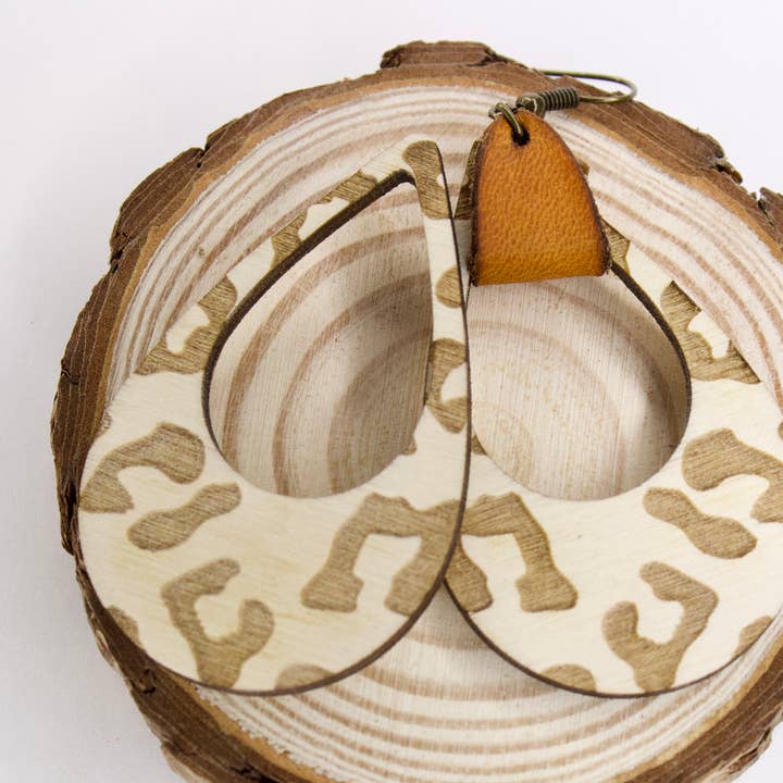 Ohrring mit Leoparden-/Gepard-Muster, Holzrohlinge für den Großhandel von PhilCo Forged