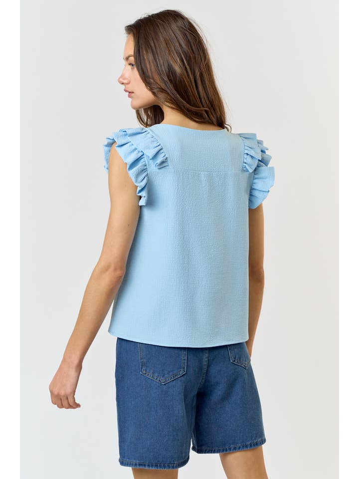 Lalavon - Wholesale Blouse - Women's - LT5553Â Ruffled Detail V Neck Top