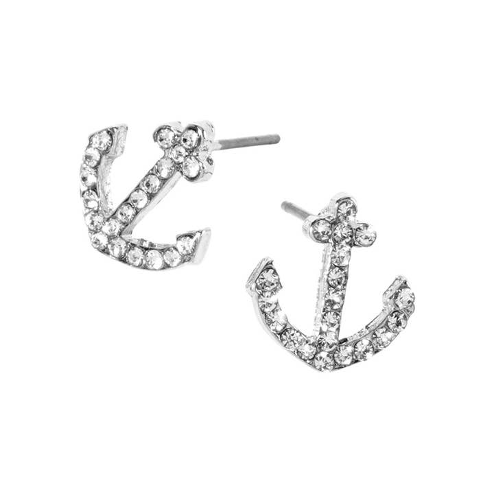 Sensibling Corp. - Venta al por mayor Pendientes de botón/aretes de poste - Pendientes de botón con ancla pavimentada de cristal de imitación.34