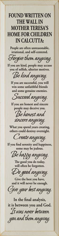 SAWDUST CITY - Wholesale Sign - Found written on the wall in Mother Teresa's home...6