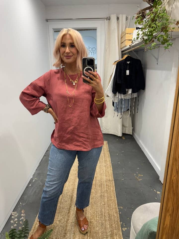 JADE AND MAY - Wholesale Shirt – Women’s - Linen Long Sleeve Top in Antique Red7