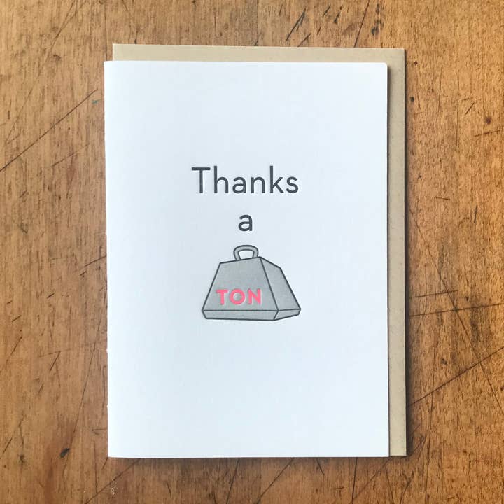 Carte de vœux Thanks a Ton pour la vente par Letterpress PDX