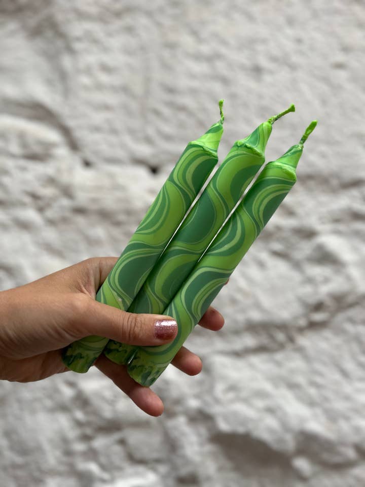 Green Marble Taper candle for wholesale by True North Chandlers - Candles