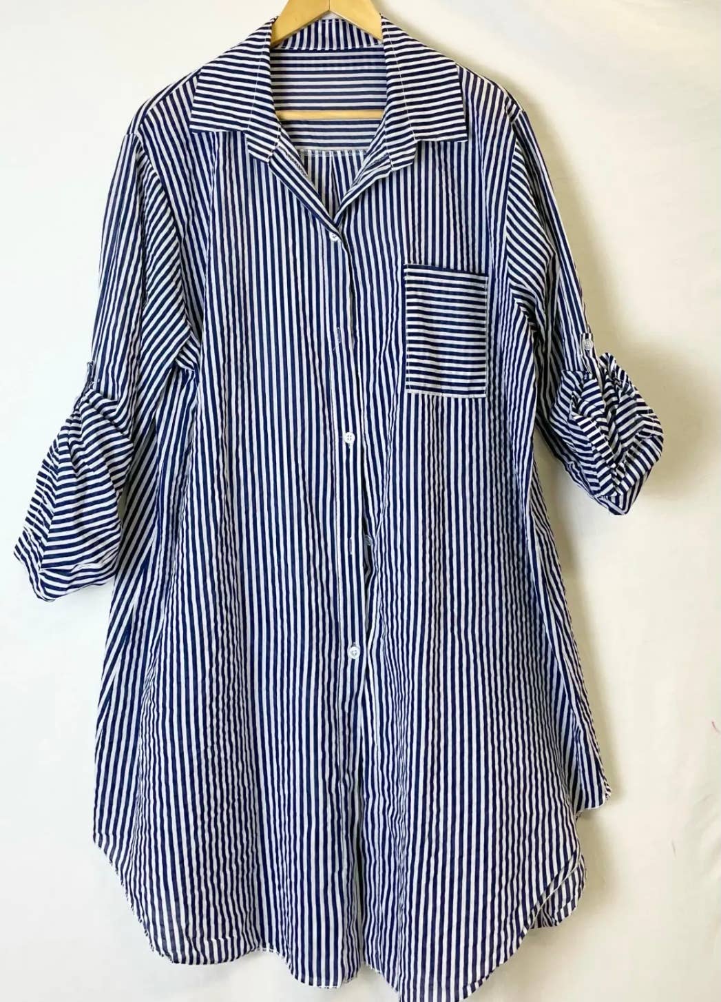 LOOWIE - Wholesale Dress - Women's - 780 Italian Striped Cotton Oversize Shirt Dress Cover Up12