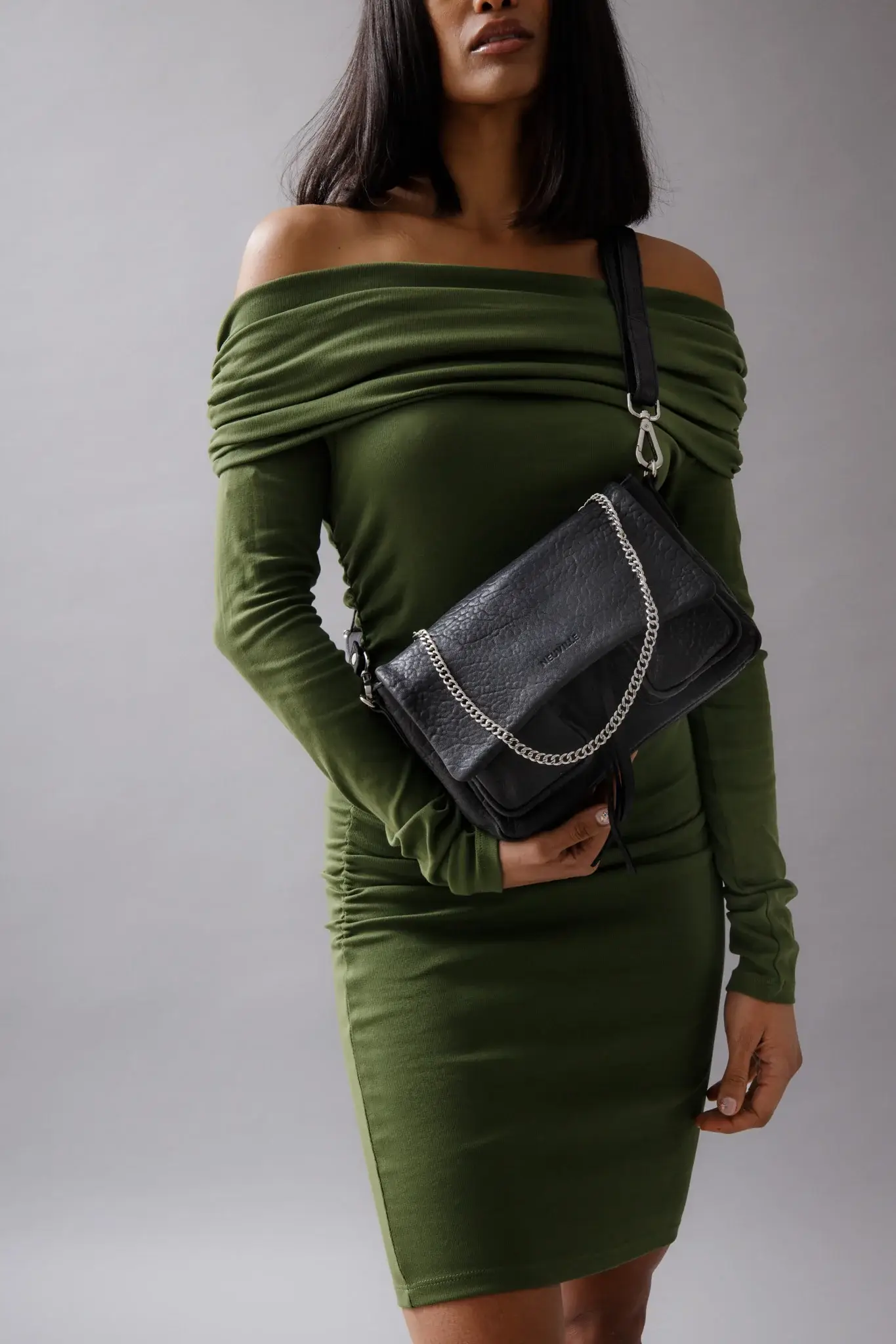 Neuville - Wholesale Shoulder Bag - Women's - MAXKE Bubble Black Leather Shoulder & Crossbody Bag3