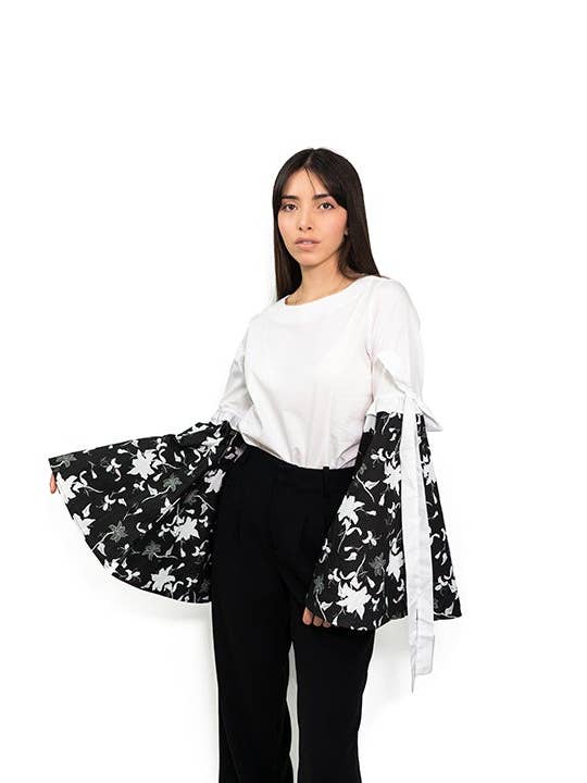 Alesia Designs - Wholesale Button Down Shirt - Women's - Floral Print bell Sleeve Shirt1