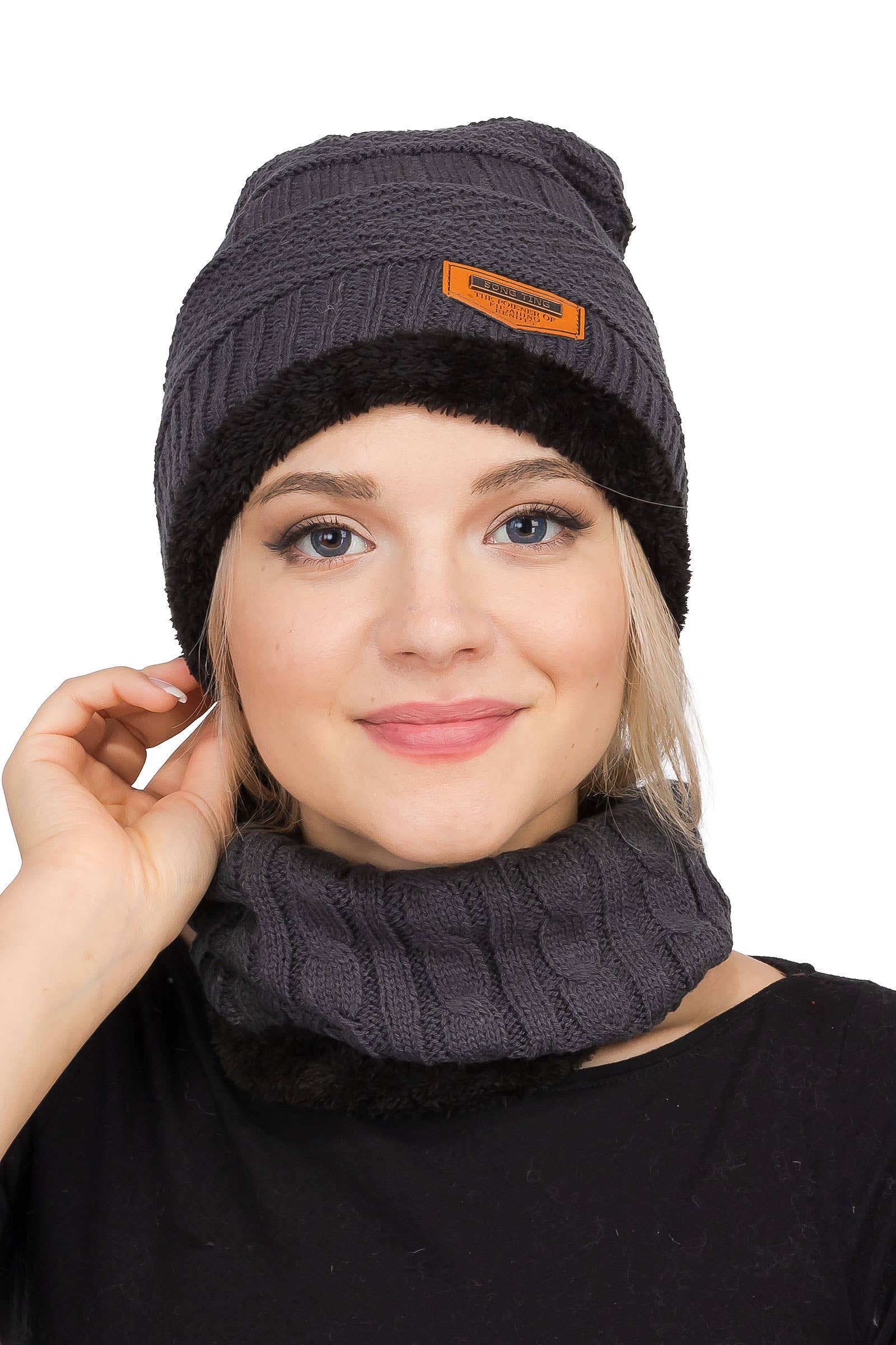 ASSORTED Earth Tone Cable Knitted Fur Beanie Scarf for wholesale on Faire13