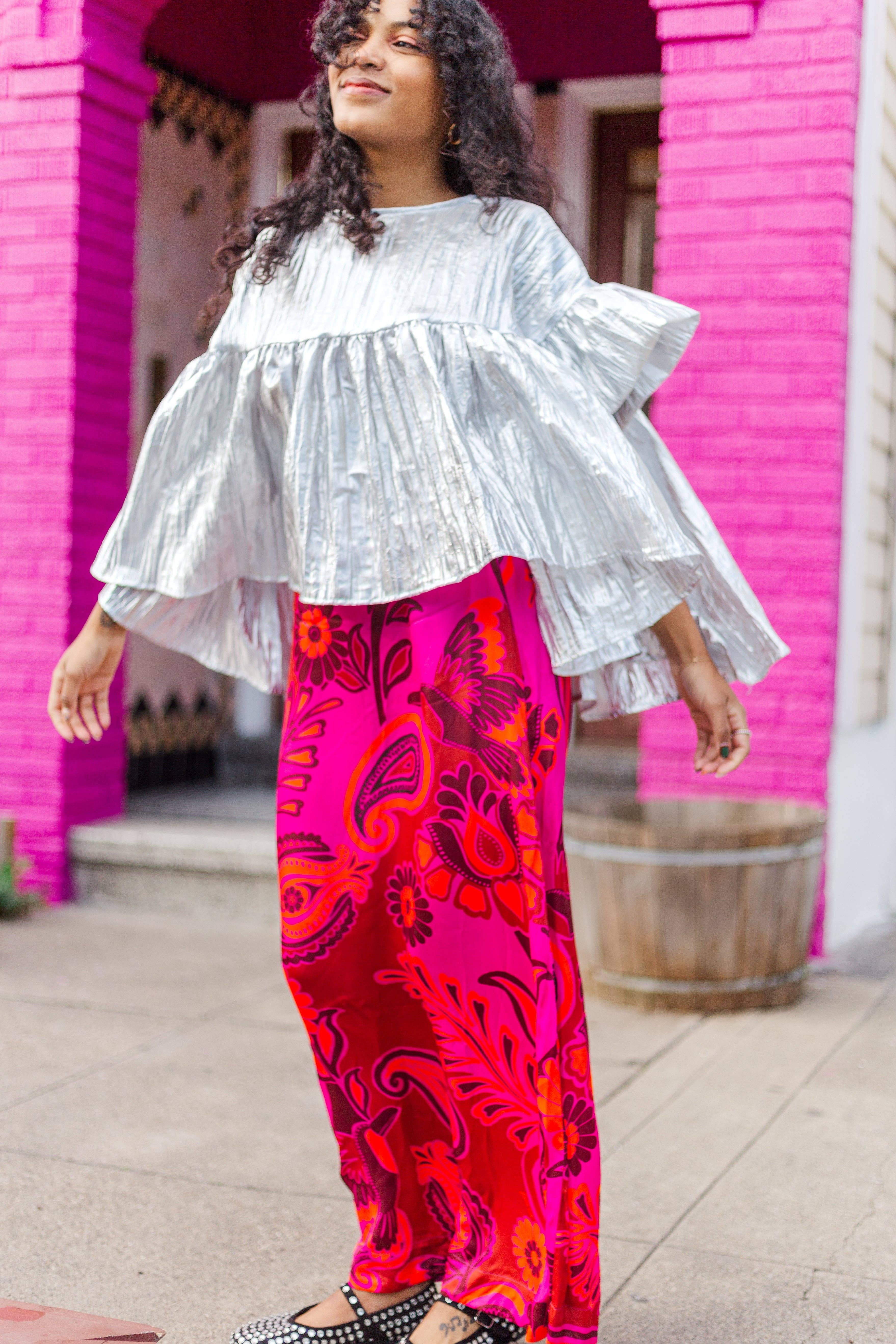 Nettle Studios - Wholesale Blouse - Women's - Size-Inclusive Plus Size Womens Silver Metallic Gathered Top14