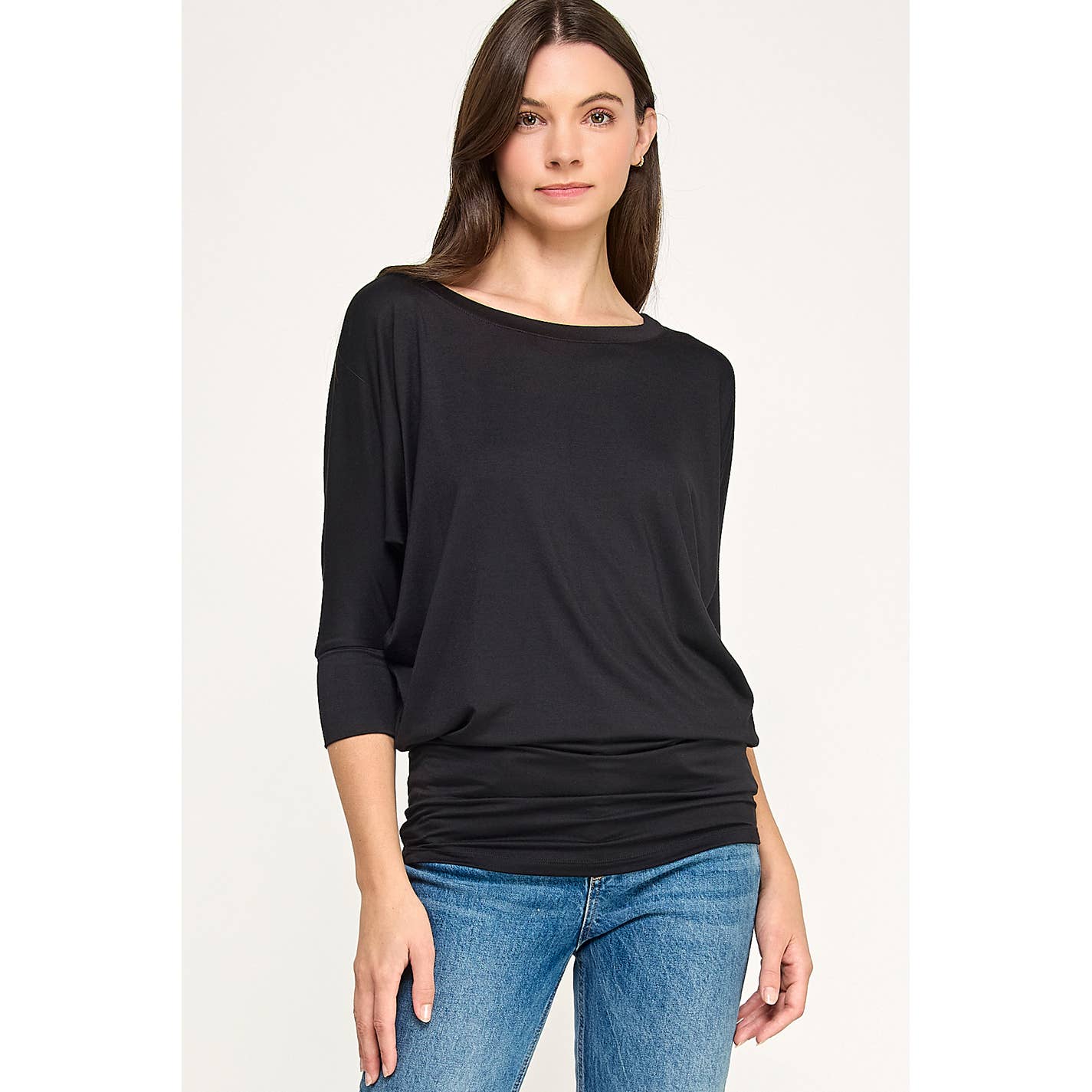 Heimious - Wholesale Knit Top - Women's - 3/4 Dolman Sleeve Round neck Modal Jersey  Top, 250383