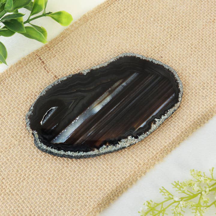 Natures Artifacts Inc - Wholesale Spiritual Stone/Crystal - Black Agate Thin Slab - Agate Slices3