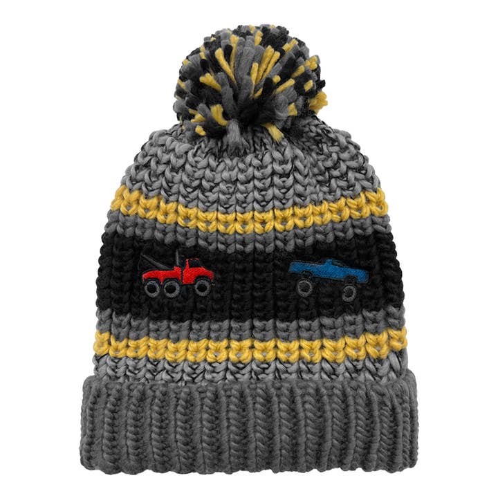Grand Sierra - Wholesale Beanie - Kids - Boys Knit Cuff Hat w. Embroidered Trucks Size 2-4 - 321352