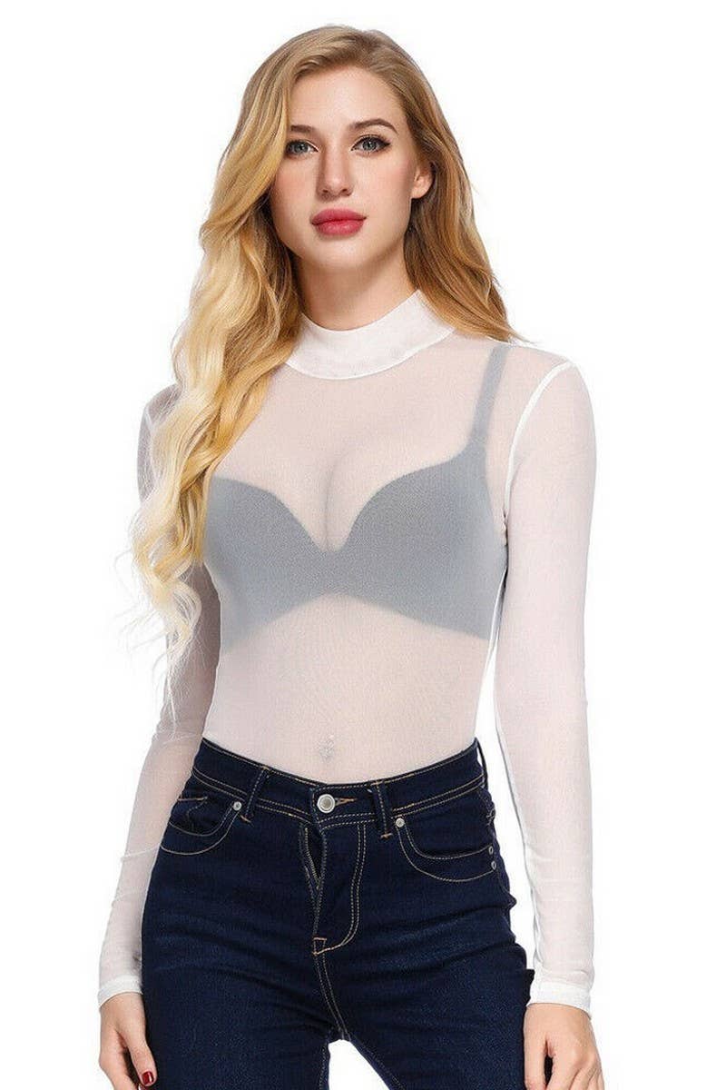 NINEXIS - Wholesale Blouse - Women's - CWTBLL3864_SHEER MESH STRETCH LONG SLEEVE TURTLENECK TOP2
